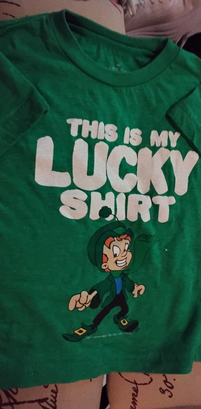 Savvy Boy's Shirt Size 3T " This Is My Lucky Shirt" Green And White